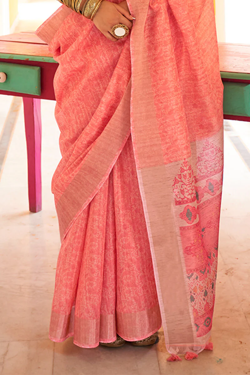 Flameboyant Pink Cotton Silk Saree With Mesmerising Blouse Piece - Image 3