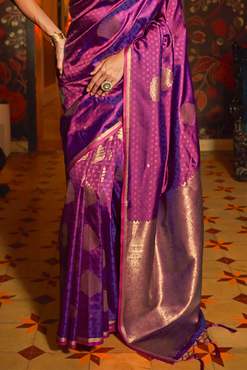 Flameboyant Purple Soft Banarasi Silk Saree With Classic Blouse Piece - Image 3