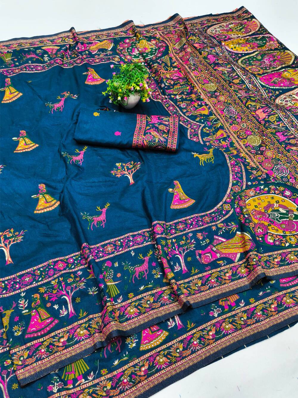 Flattering Blue Nylon Dola Pashmina Saree With Effulgent Blouse Piece - Image 2