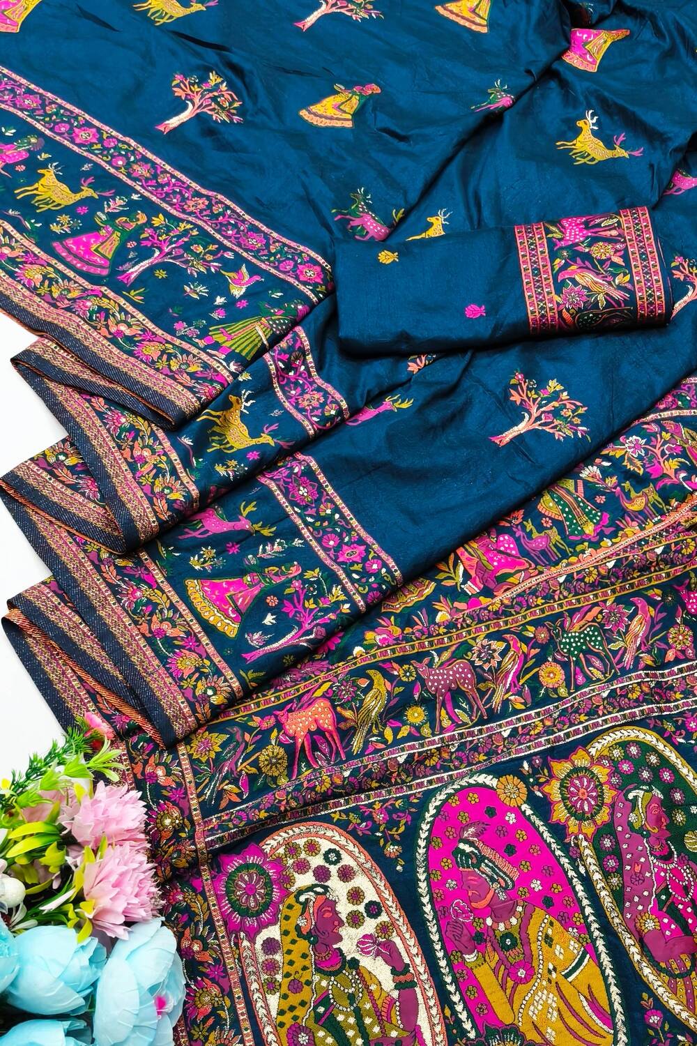 Flattering Blue Nylon Dola Pashmina Saree With Effulgent Blouse Piece - Image 3