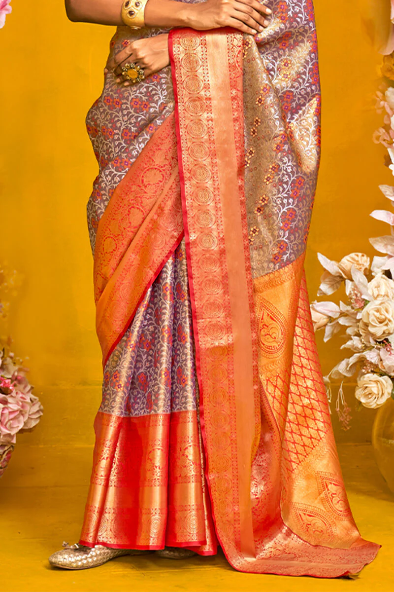 Flattering Brown Kanjivaram Silk Saree With Enchanting Blouse Piece - Image 3