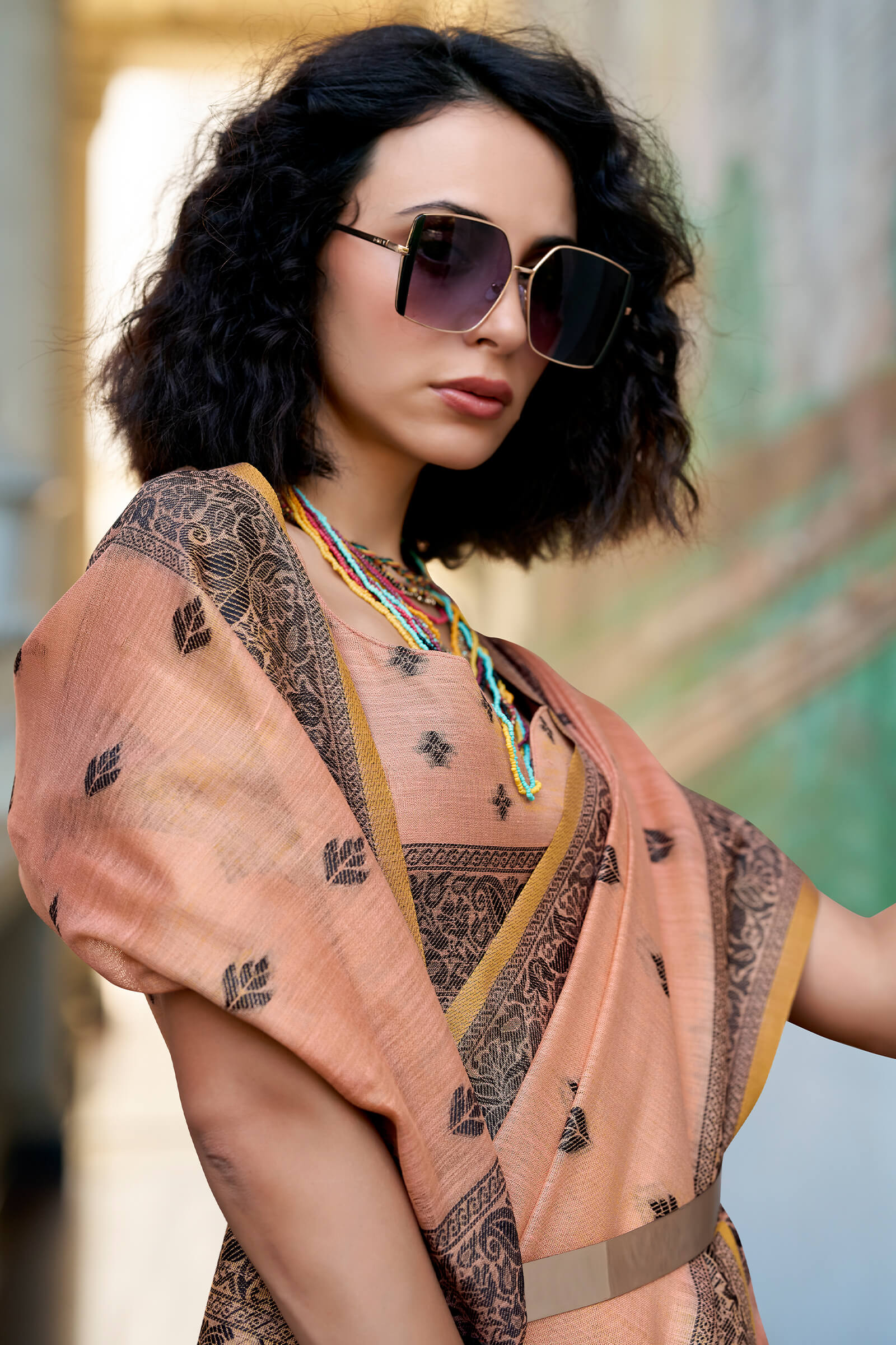 Flattering Peach Cotton Silk Saree With Vivacious Blouse Piece - Image 4