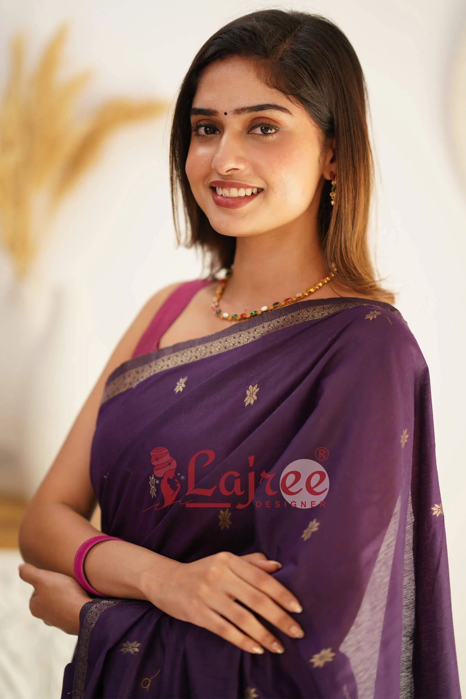 Flattering Purple Cotton Silk Saree With Extraordinary Blouse Piece - Image 3