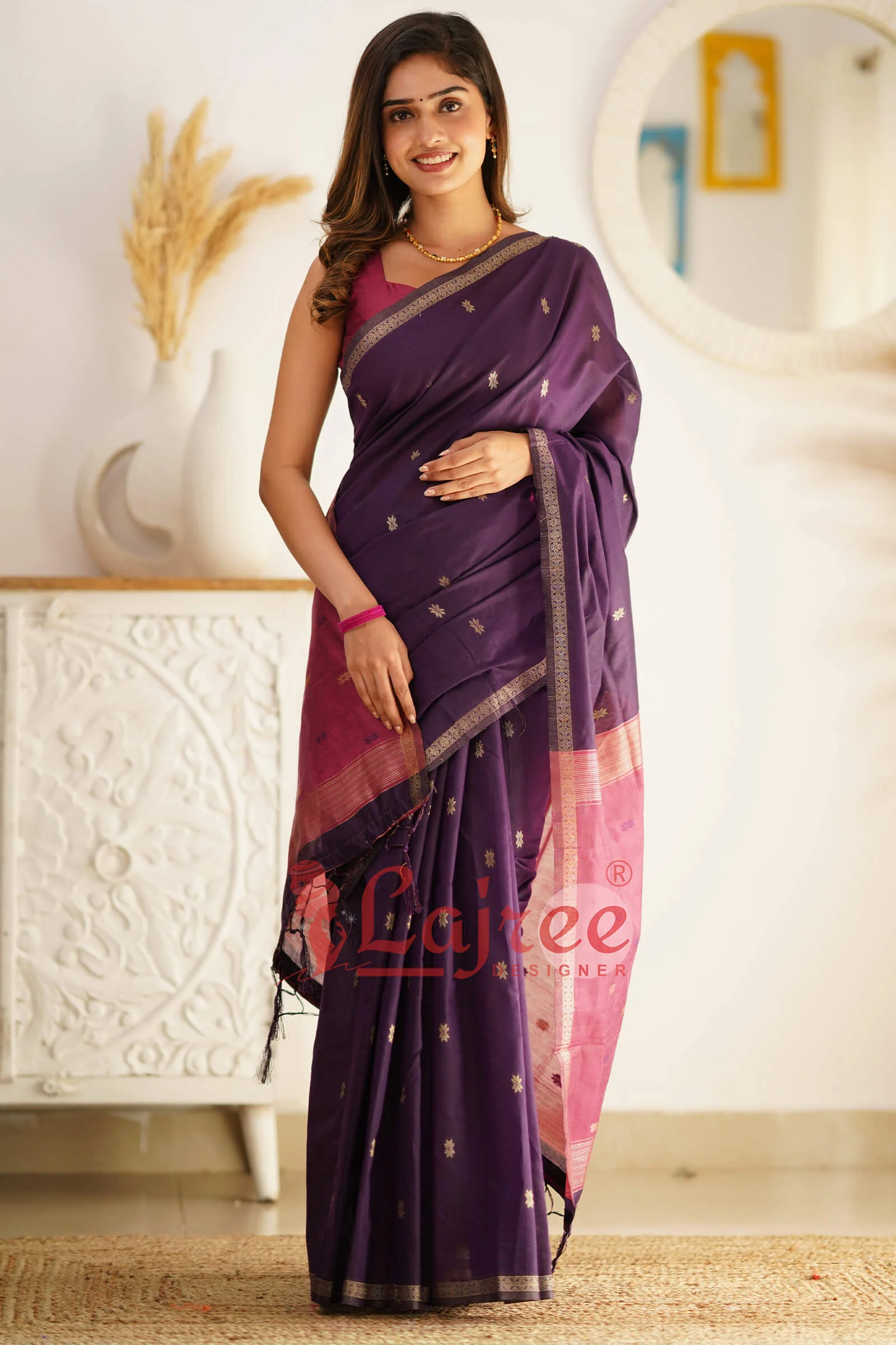 Flattering Purple Cotton Silk Saree With Extraordinary Blouse Piece - Image 6