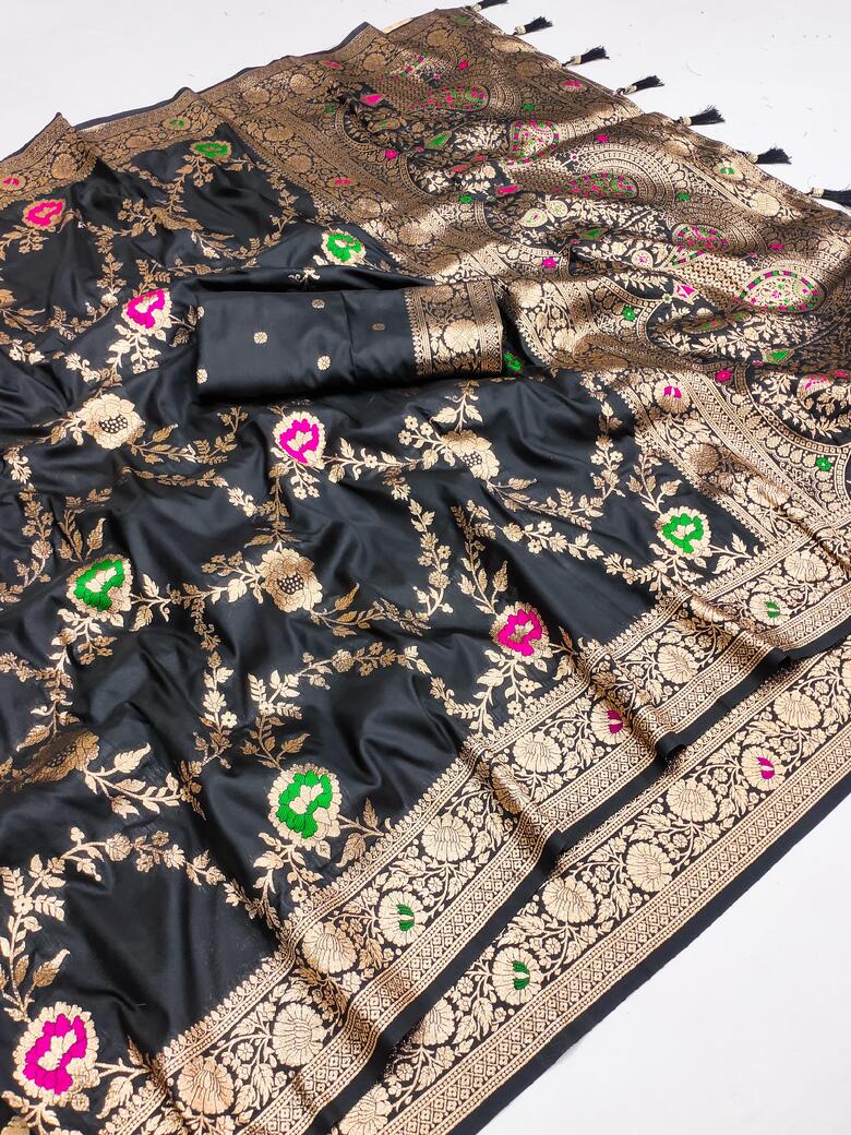Flaunt Black Soft Banarasi Silk Saree With Outstanding Blouse Piece - Image 8