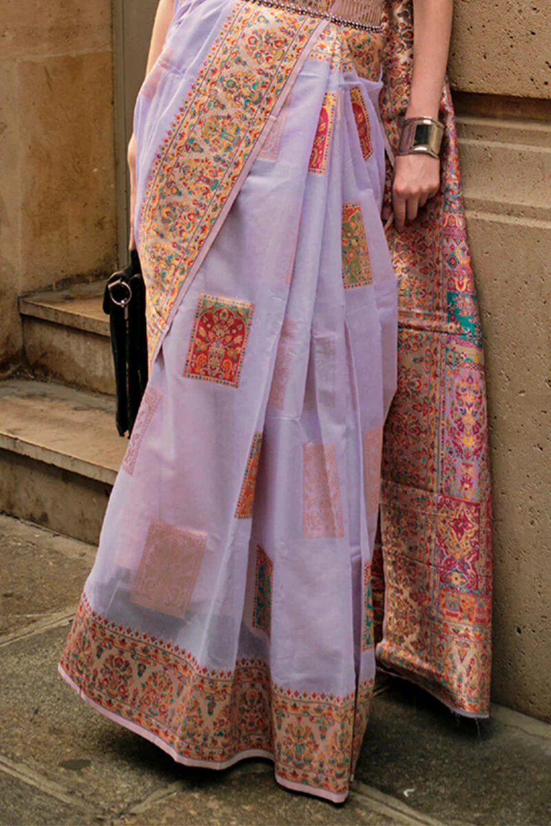 Flaunt Lavender Pashmina saree With Aplomb Blouse Piece - Image 3