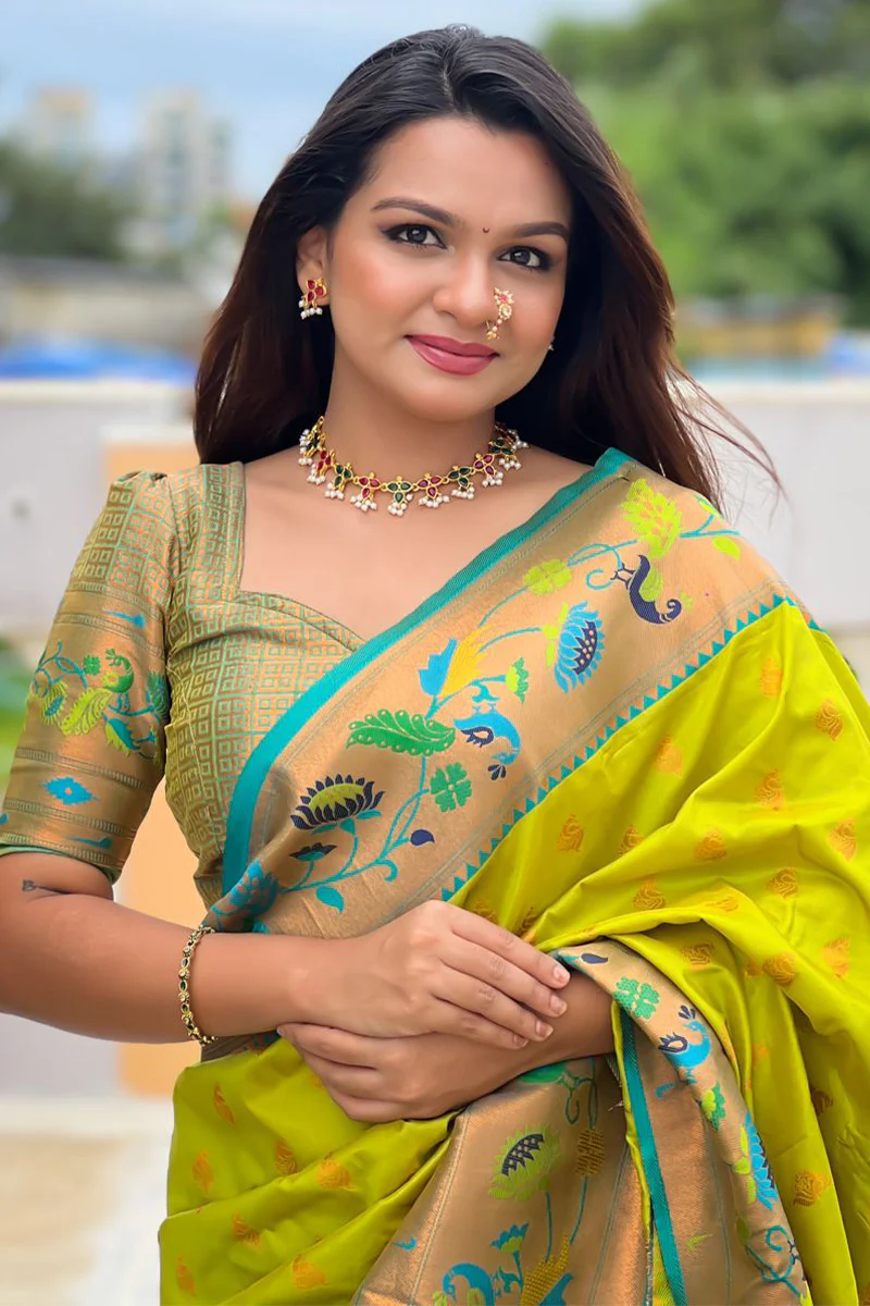 Flaunt Parrot Paithani Silk Saree With Gratifying Blouse Piece - Image 2