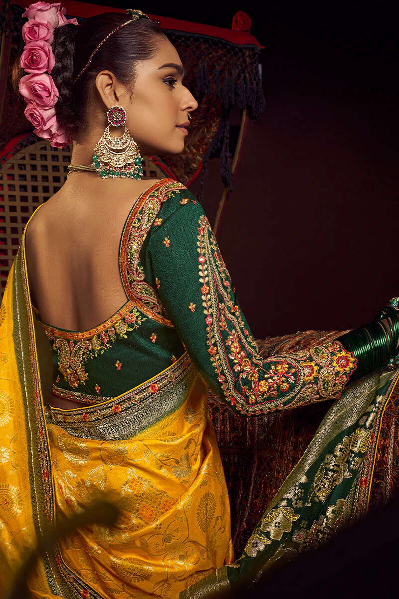 Flaunt Yellow Pure Viscose Dola Silk Saree With Staring Blouse Piece - Image 2