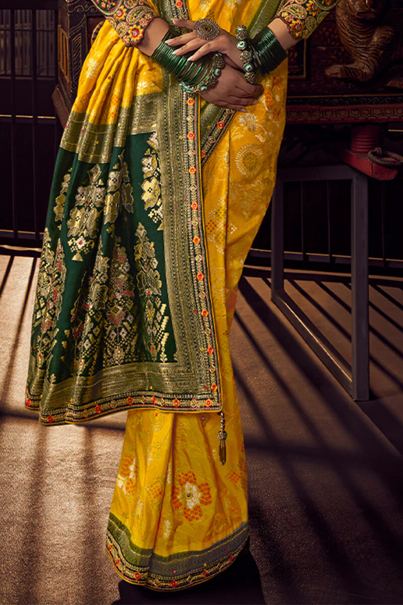 Flaunt Yellow Pure Viscose Dola Silk Saree With Staring Blouse Piece - Image 3