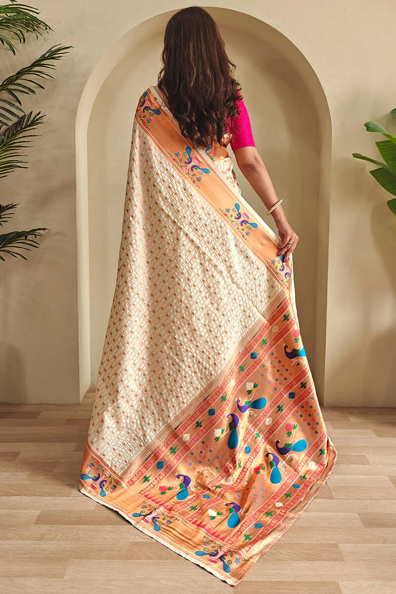 Forbearance Off White Paithani Silk Saree With Ideal Blouse Piece - Image 3