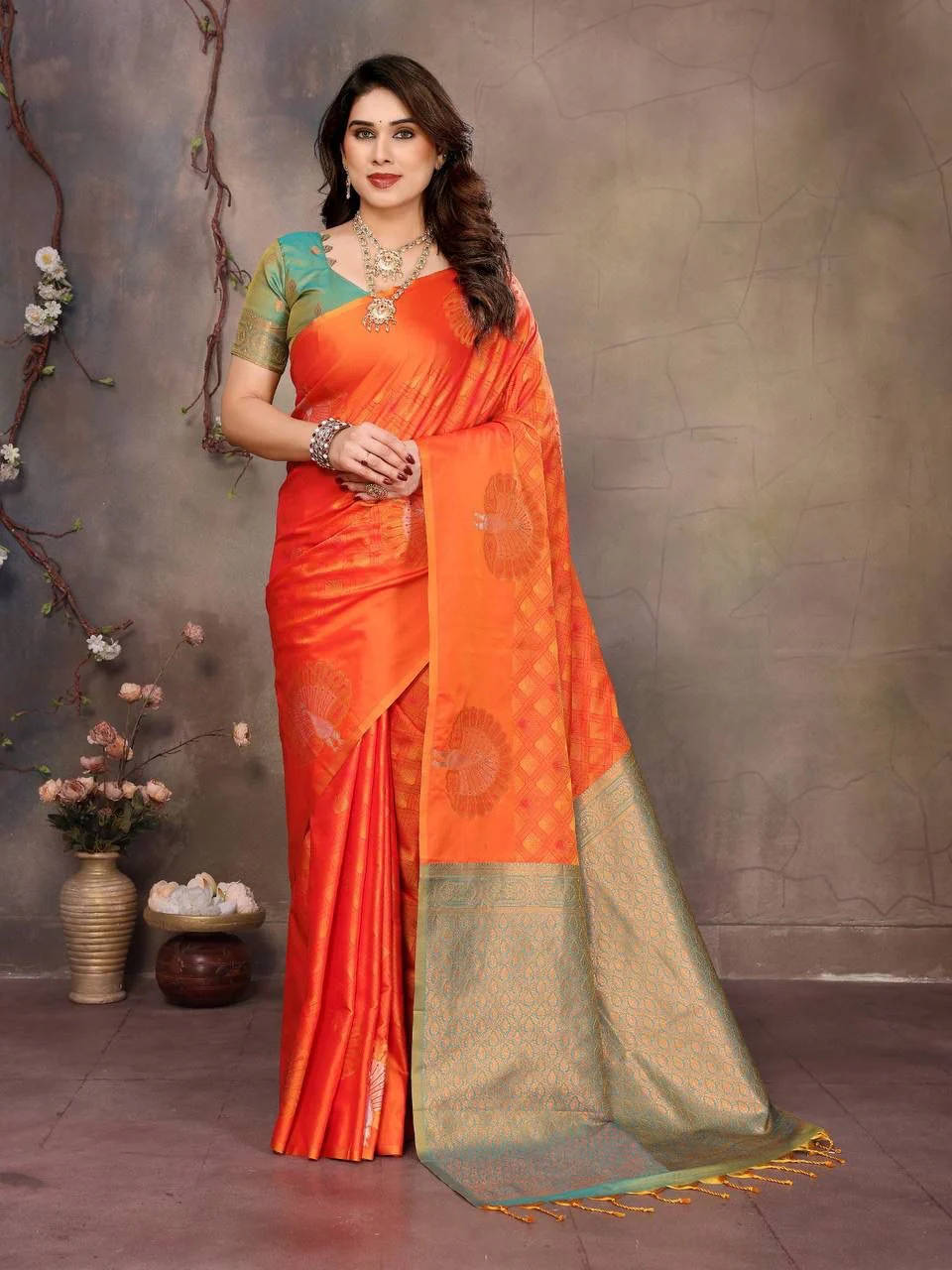 Forbearance Orange Soft Banarasi Silk Saree With Adoring Blouse Piece