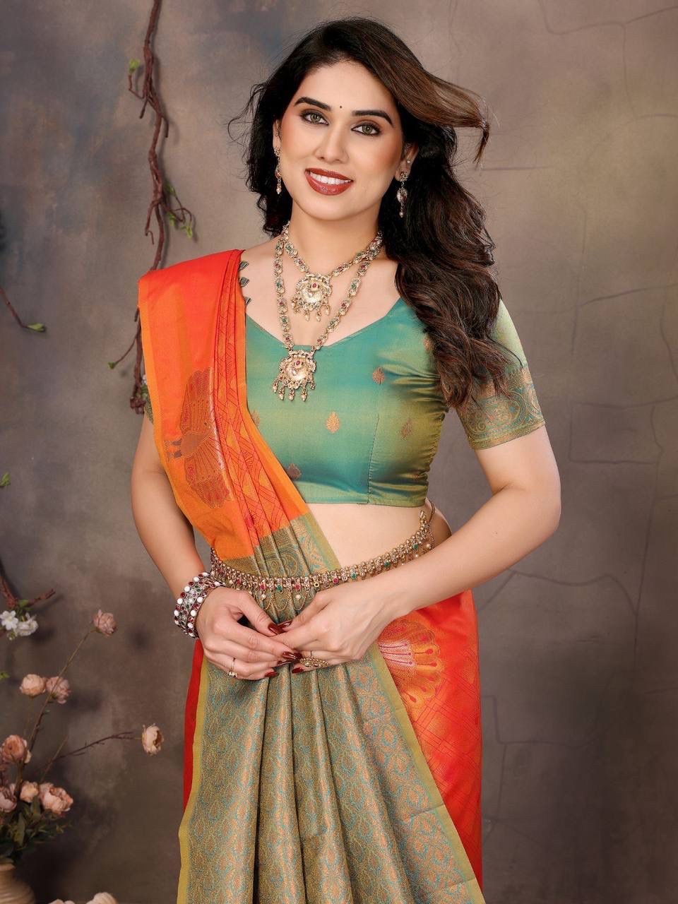 Forbearance Orange Soft Banarasi Silk Saree With Adoring Blouse Piece - Image 2