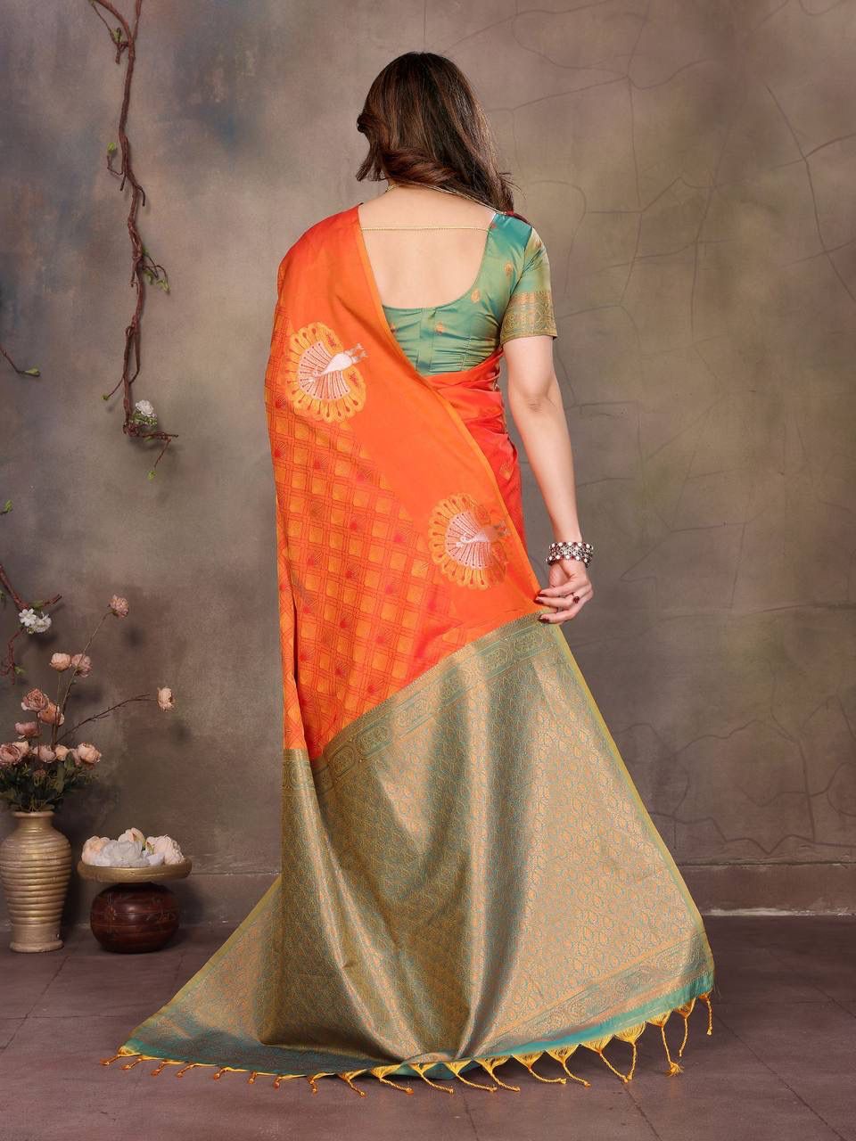 Forbearance Orange Soft Banarasi Silk Saree With Adoring Blouse Piece - Image 5