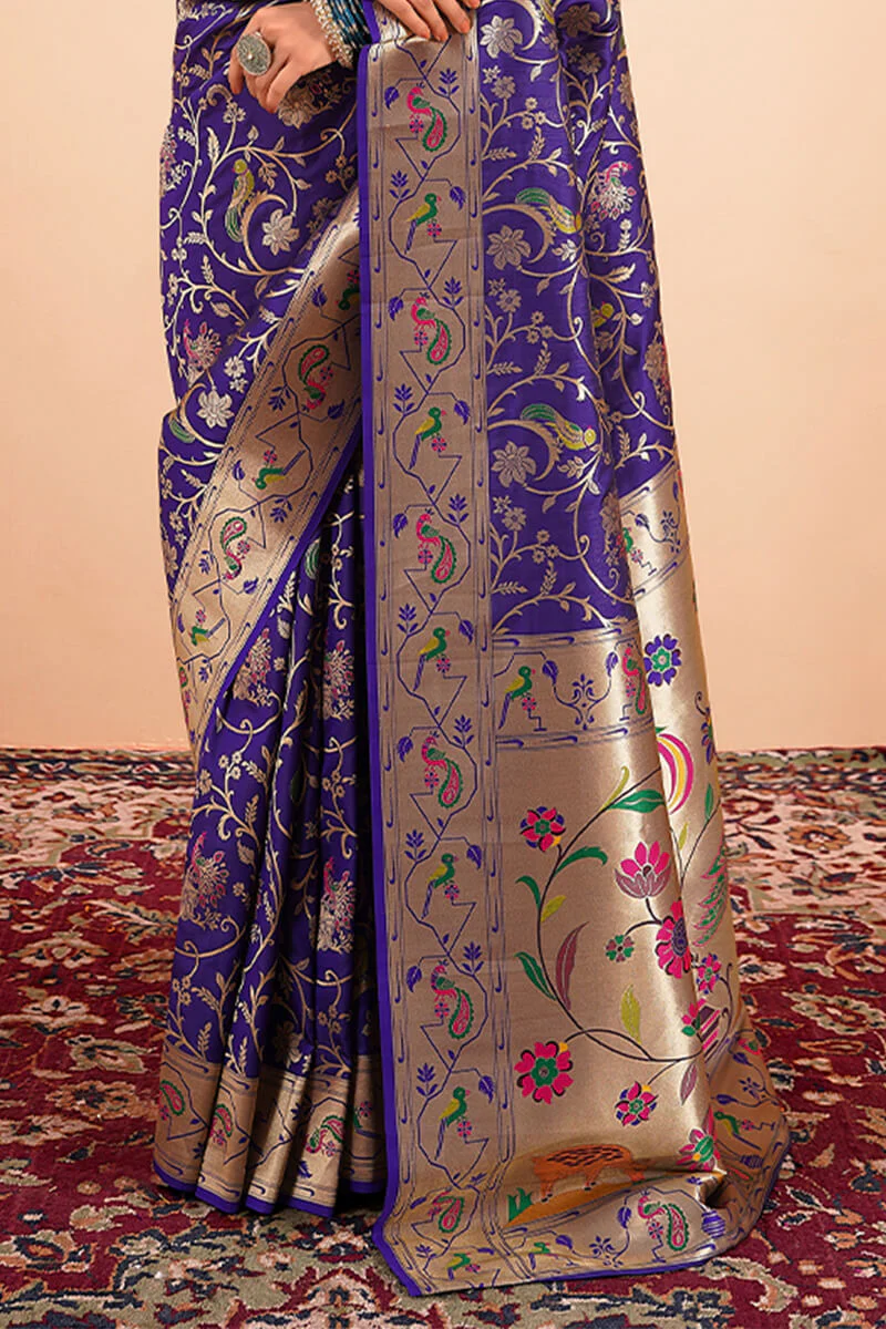 Forbearance Royal Blue Paithani Silk Saree With Pretty Blouse Piece - Image 3