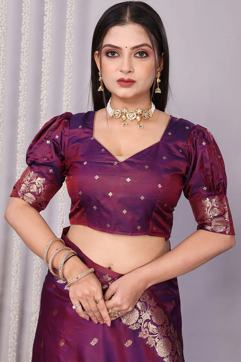 Forbearance Wine Soft Banarasi Silk Saree With Demanding Blouse Piece - Image 6