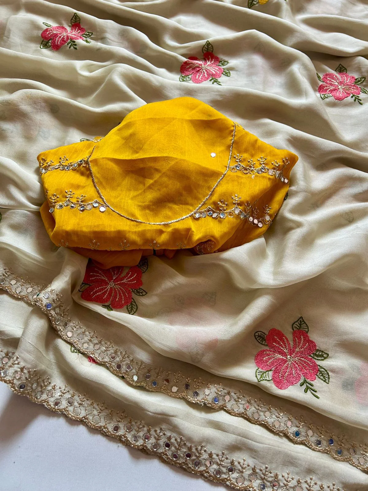 Fragrant Beige Embroidery Work Viscose Saree With Most Flattering Blouse Piece - Image 4