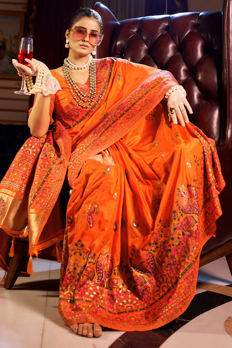 Fragrant Orange Pashmina Saree With Wonderful Blouse Piece - Image 4