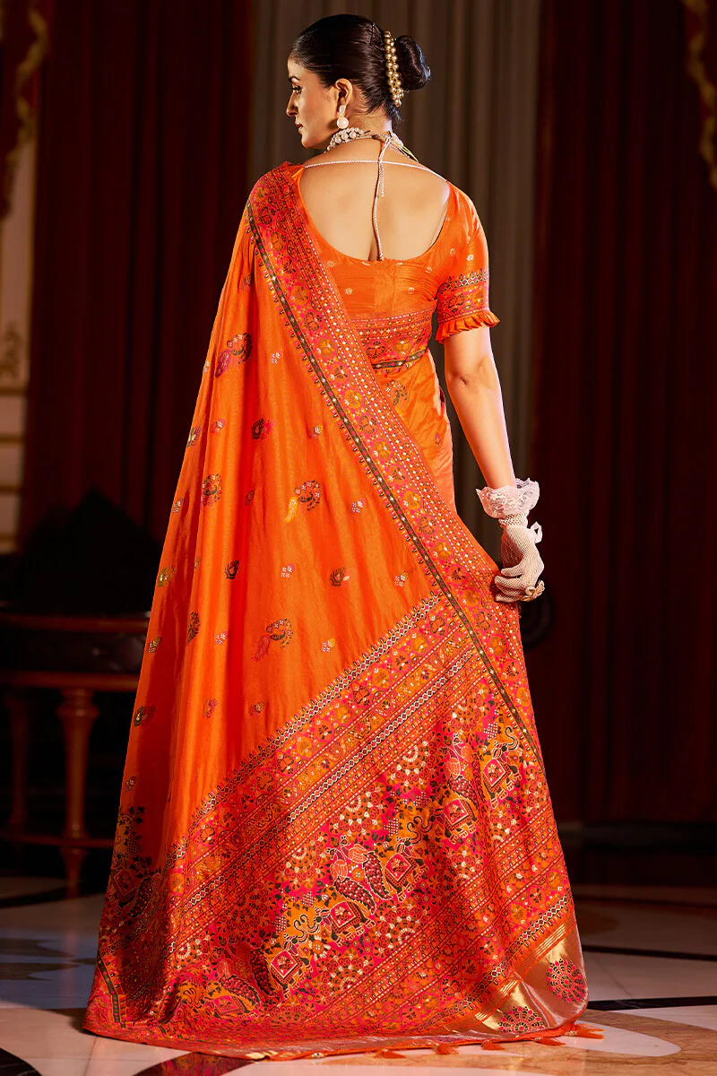 Fragrant Orange Pashmina Saree With Wonderful Blouse Piece - Image 5