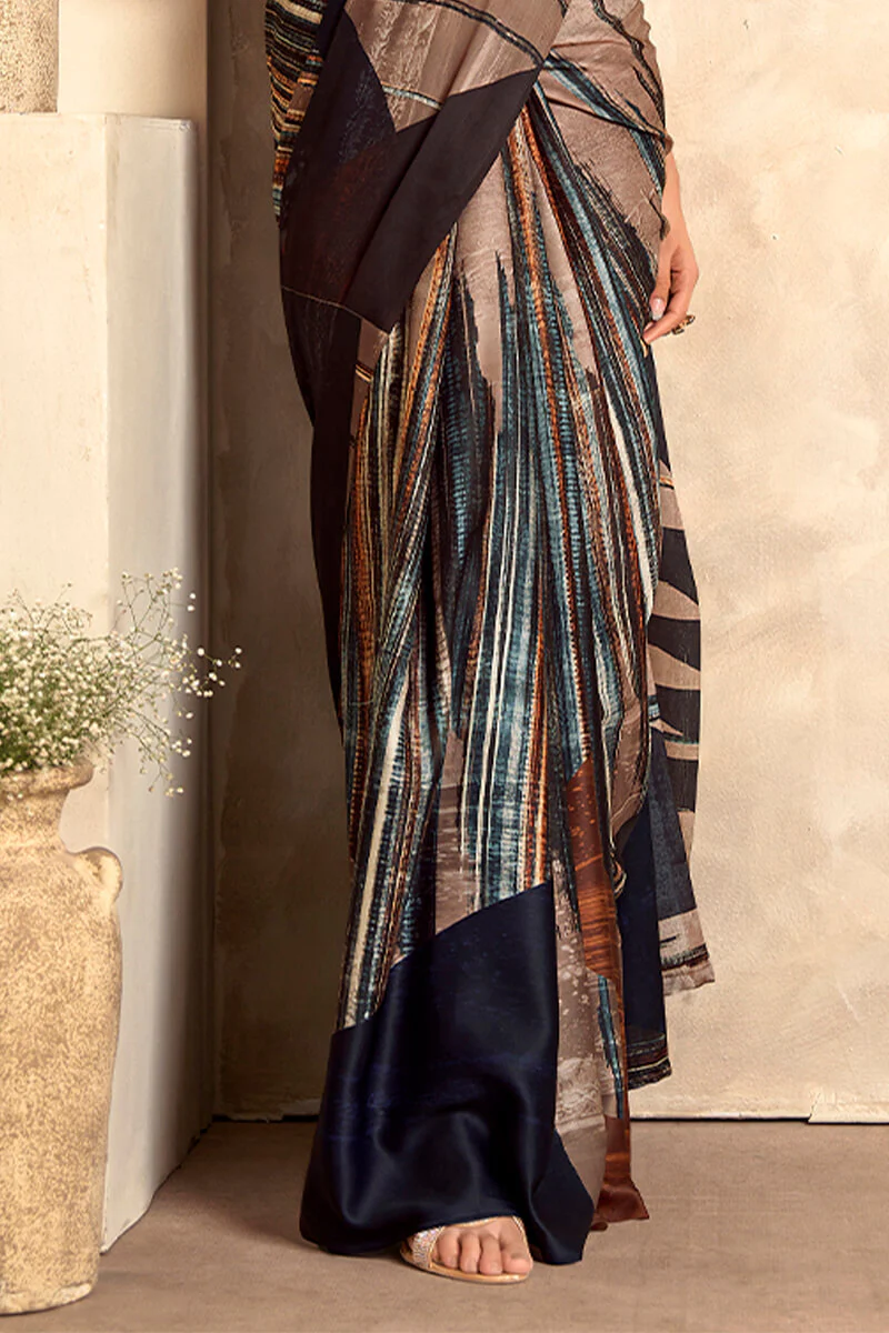 Fugacious Brown Digital Printed Soft Silk Saree With Vestigial Blouse Piece - Image 3