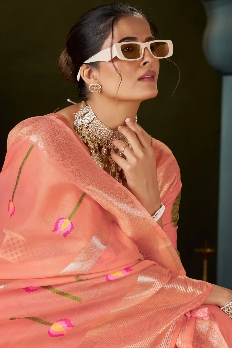 Fugacious Peach Cotton Silk Saree With Sophisticated Blouse Piece - Image 2