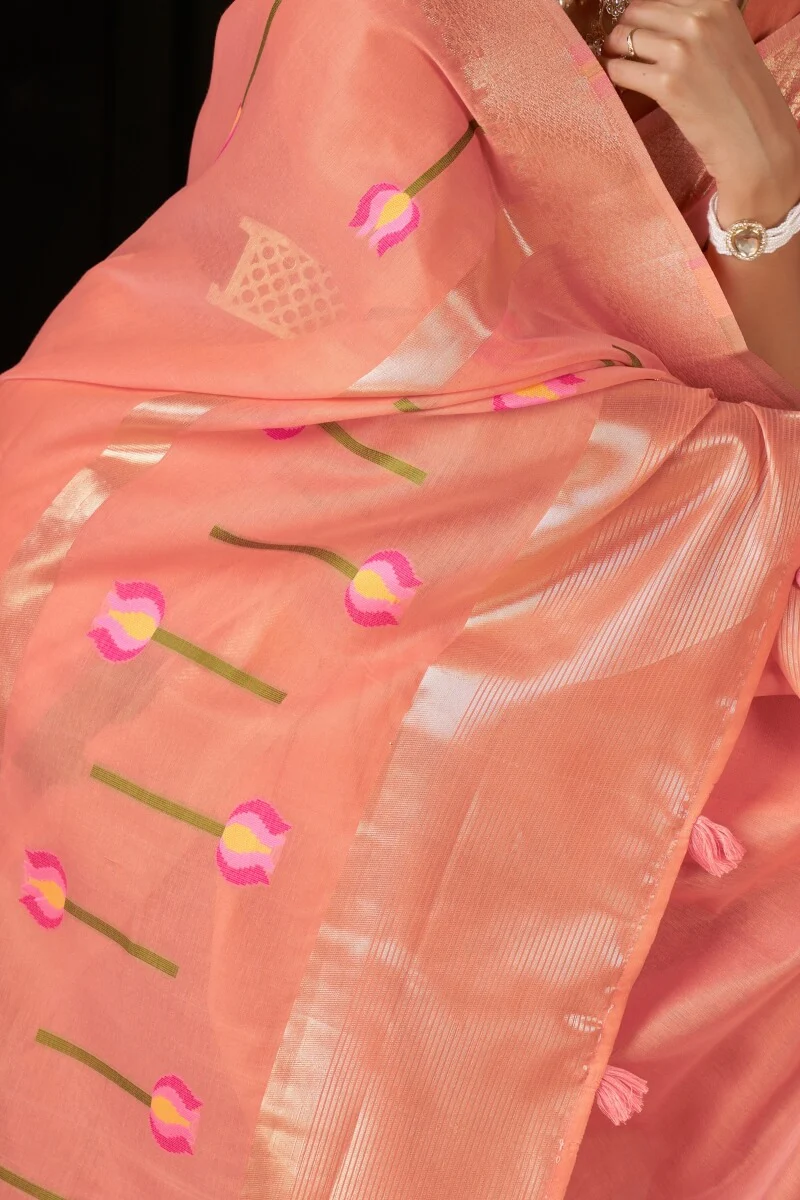 Fugacious Peach Cotton Silk Saree With Sophisticated Blouse Piece - Image 4