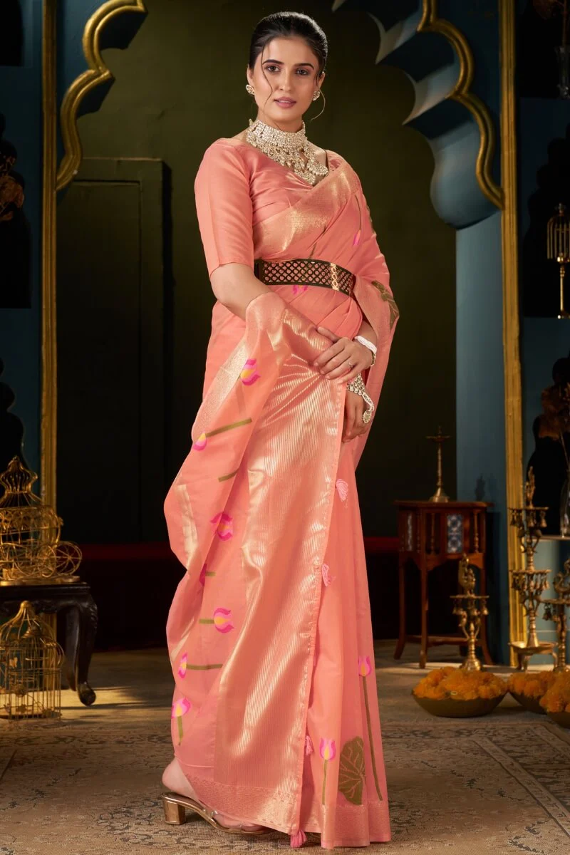 Fugacious Peach Cotton Silk Saree With Sophisticated Blouse Piece - Image 5
