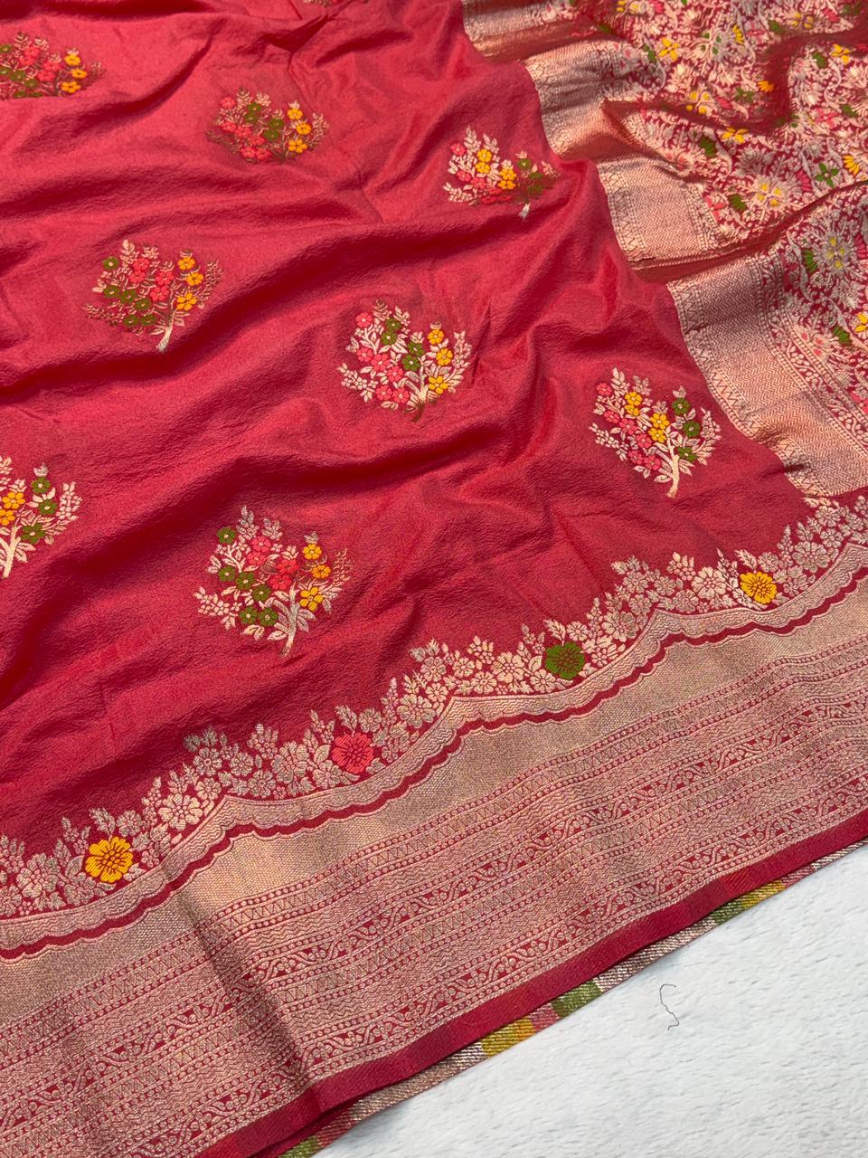Fugacious Pink Banarasi Georgette Silk Saree With Nectarous Blouse Piece - Image 3