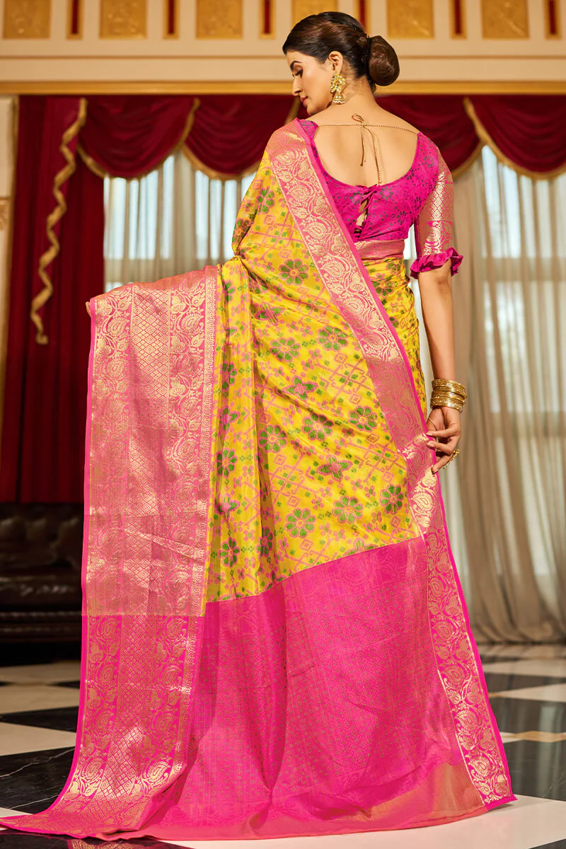 Fugacious Yellow Patola Silk Saree with Dalliance Blouse Piece - Image 5