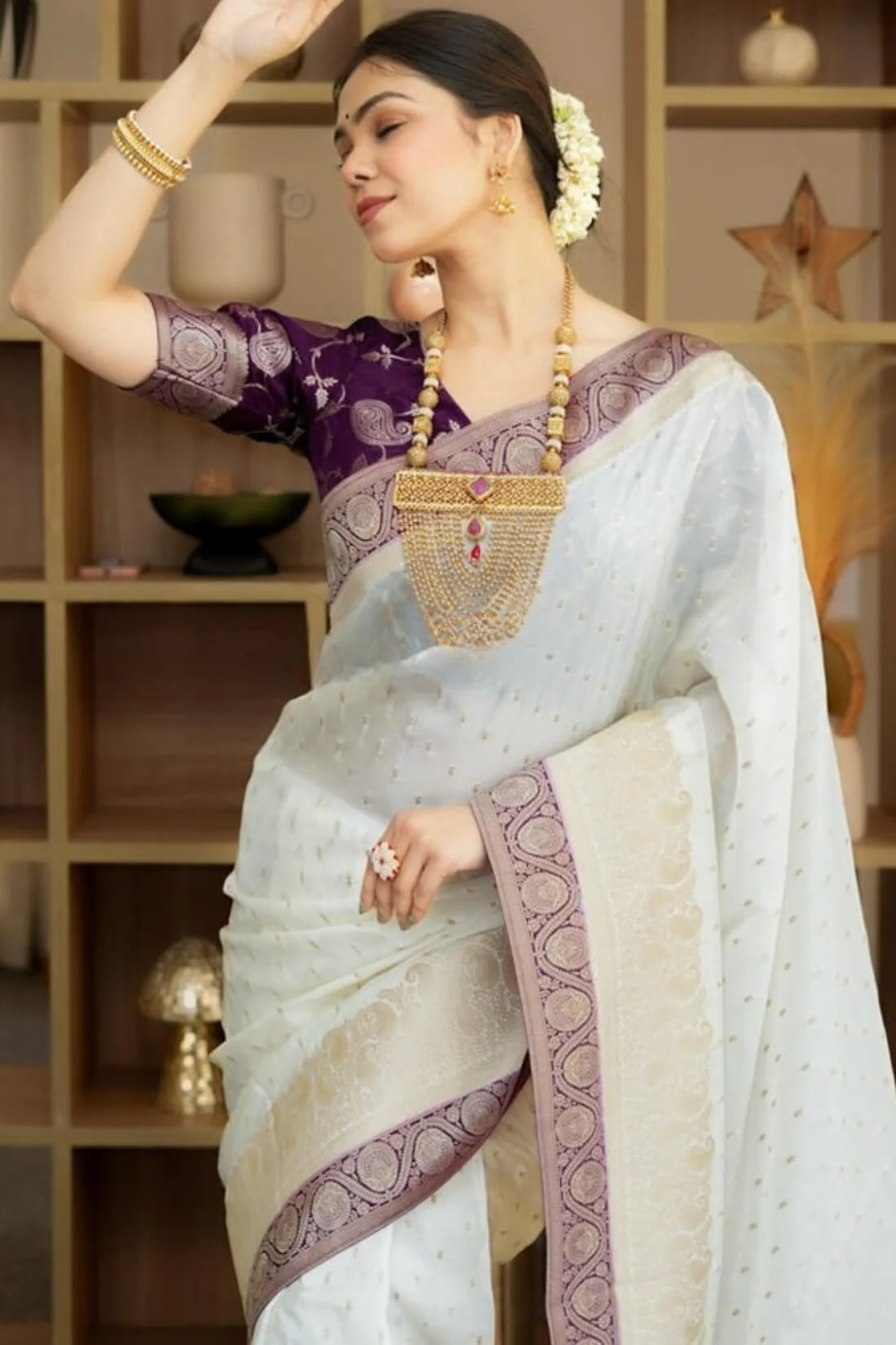 Girlish Beige Soft Silk Saree With Outstanding Blouse Piece - Image 2