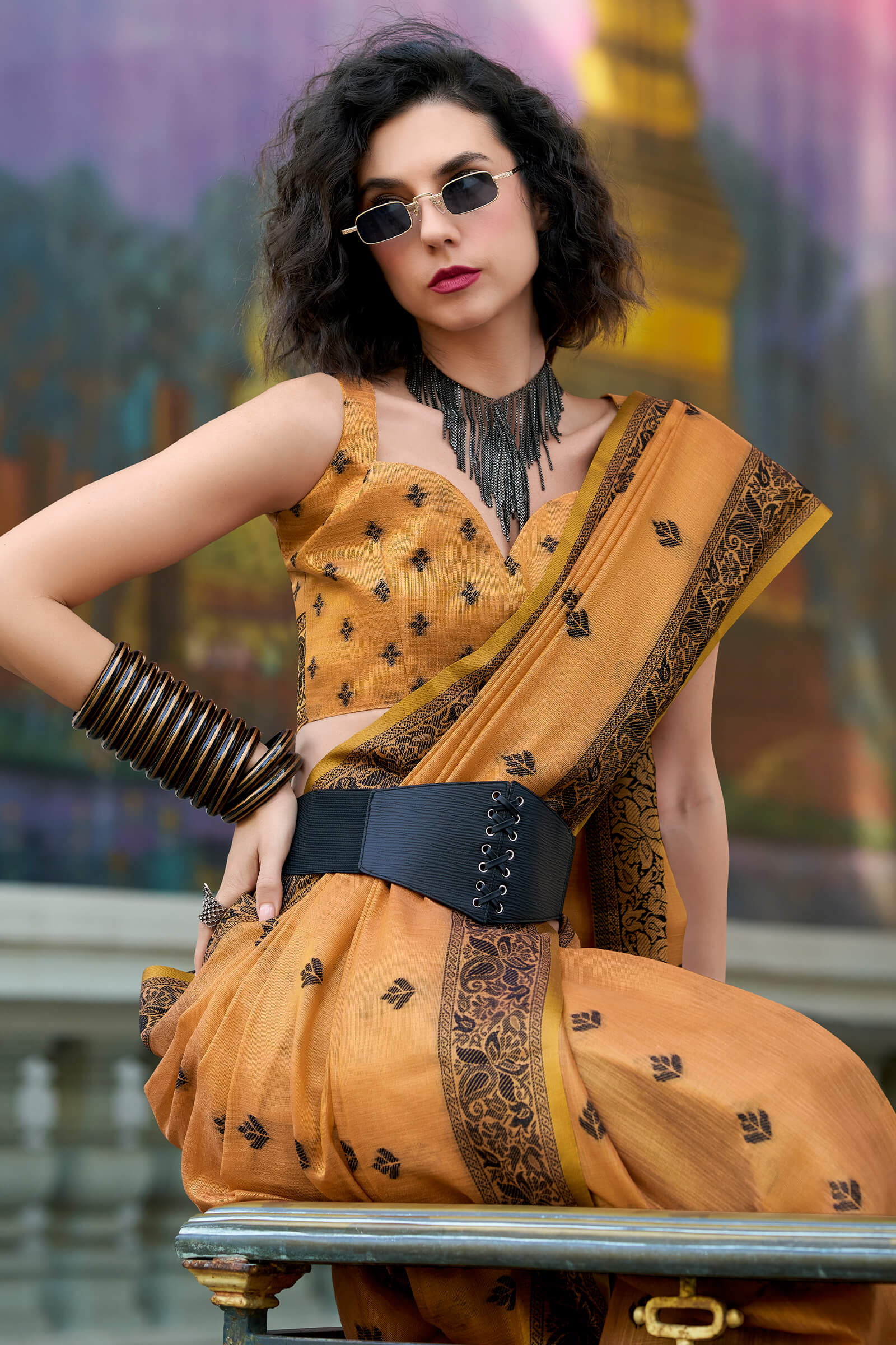 Girlish Orange Cotton Silk Saree With Winsome Blouse Piece - Image 2