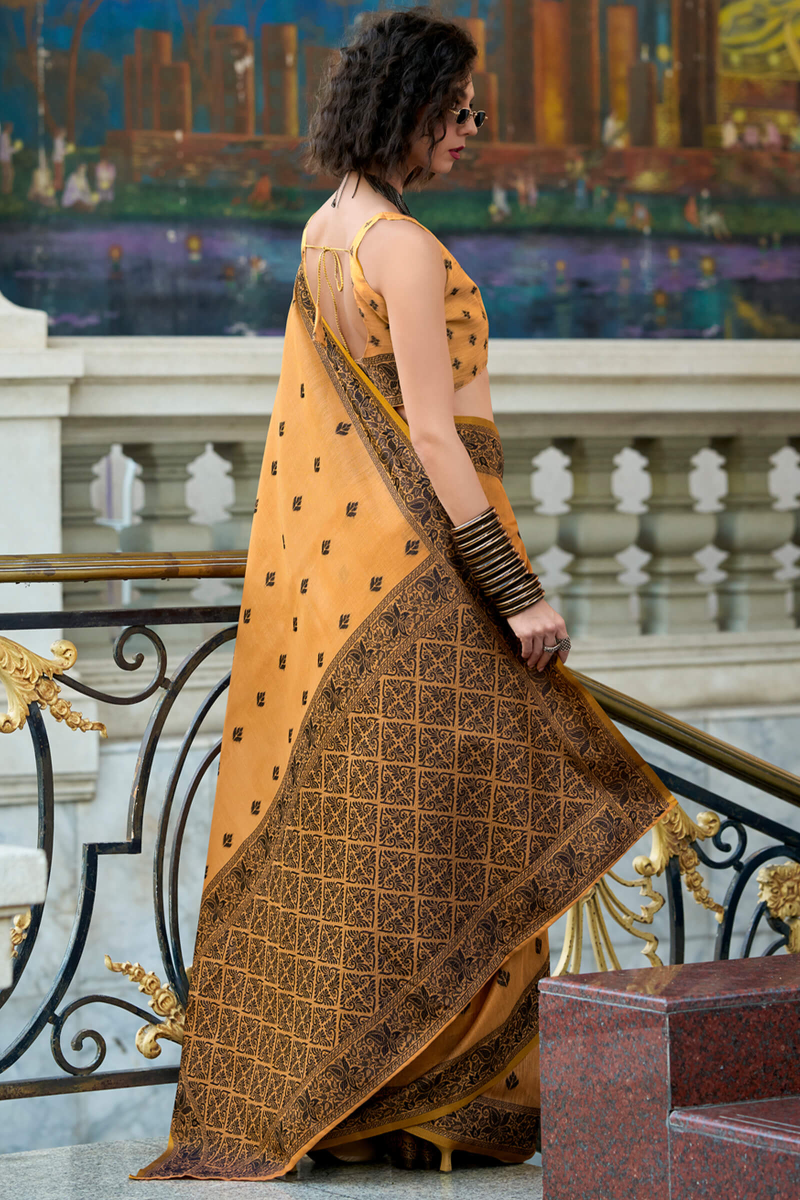 Girlish Orange Cotton Silk Saree With Winsome Blouse Piece - Image 3
