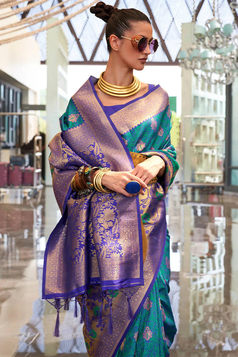 Girlish Rama Soft Banarasi Silk Saree With Arresting Blouse Piece - Image 2