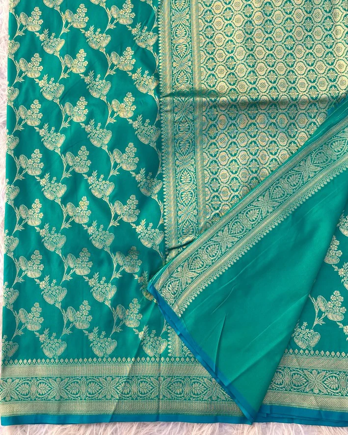 Girlish Rama Soft Banarasi Silk Saree With Blooming Blouse Piece - Image 4