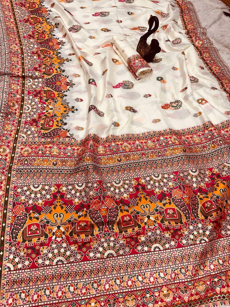 Glamorous Beige Pashmina Saree With Pulsating Blouse Piece - Image 3
