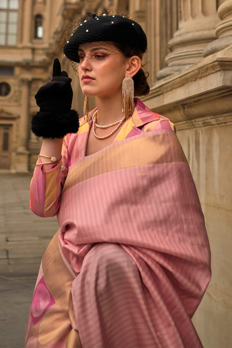 Gleaming Pink Soft Banarasi Silk Saree With Flattering Blouse Piece - Image 2