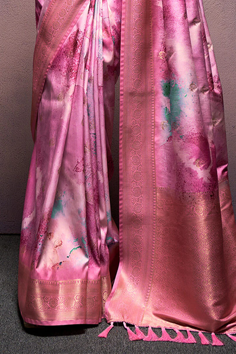Glittering Dark Pink Digital Printed Soft Silk Saree With Fugacious Blouse Piece - Image 3