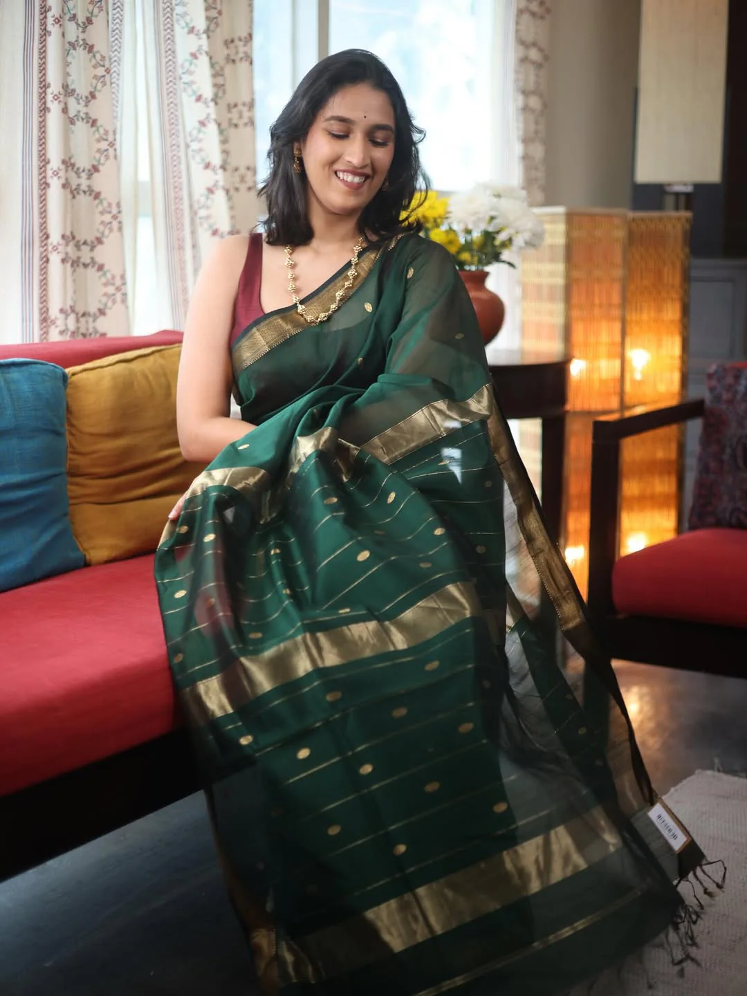 Glorious Dark Green Cotton Silk Saree With Proficient Blouse Piece - Image 2
