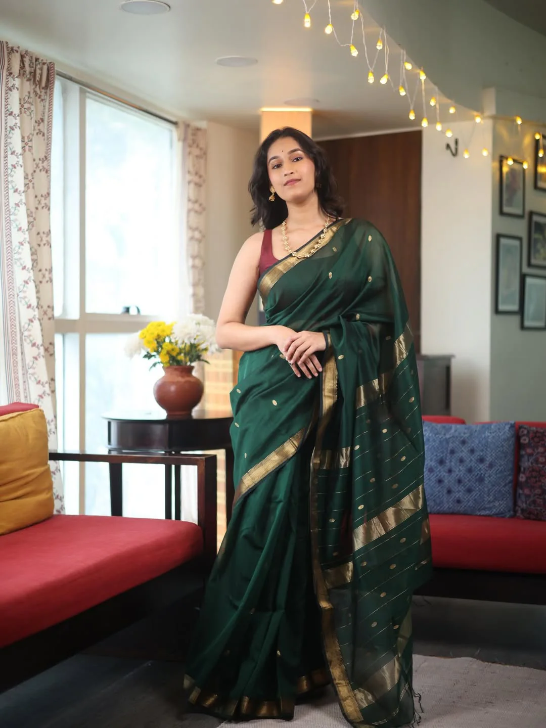 Glorious Dark Green Cotton Silk Saree With Proficient Blouse Piece - Image 3