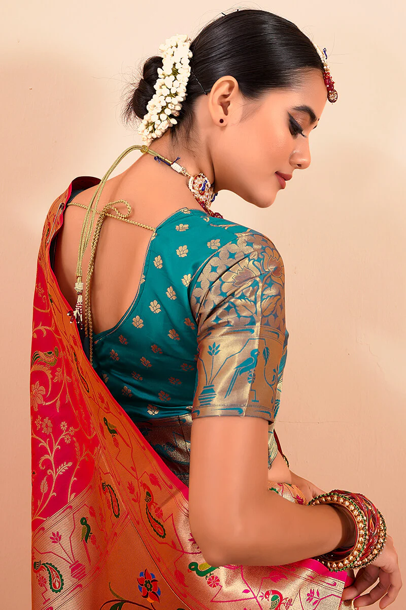 Glorious Dark Pink Paithani Silk Saree With Bewitching Blouse Piece - Image 2