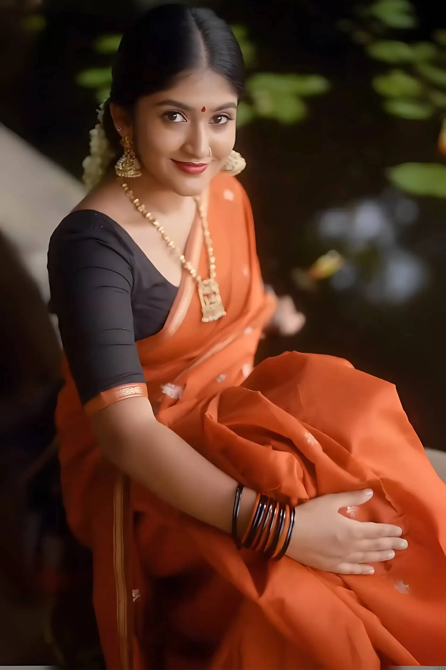 Glorious Orange Cotton Silk Saree With Entrancing Blouse Piece - Image 4