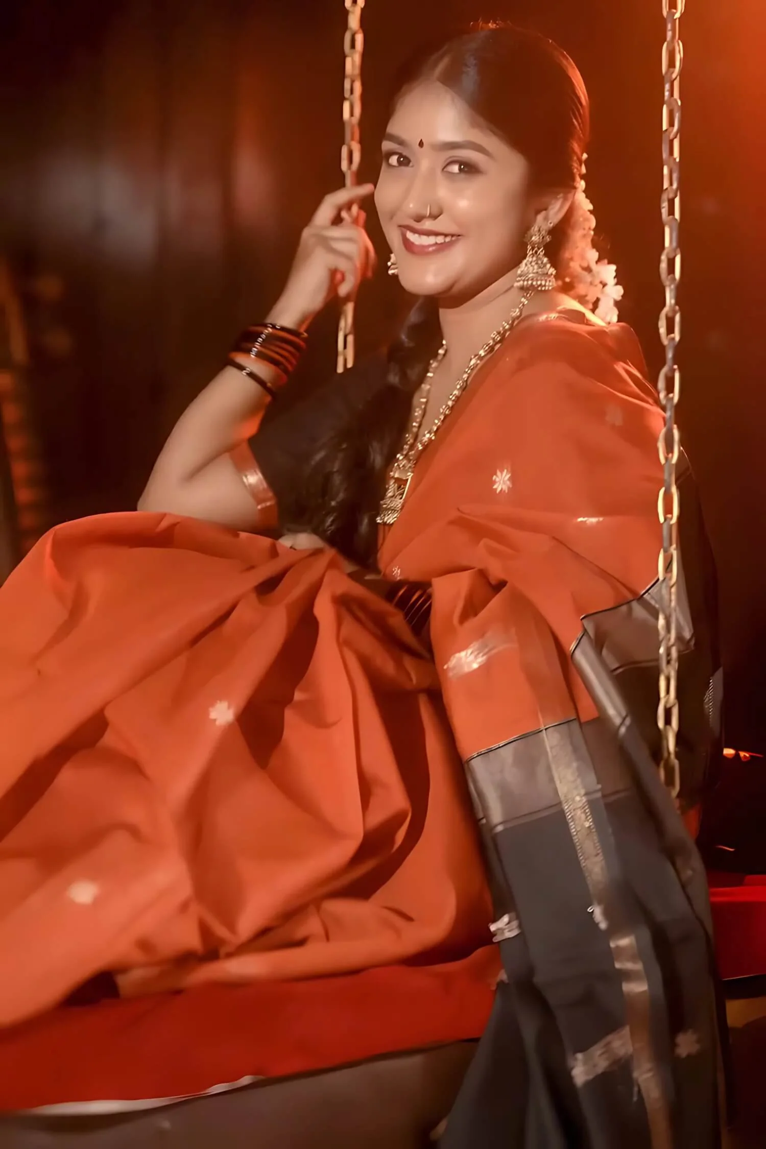Glorious Orange Cotton Silk Saree With Entrancing Blouse Piece - Image 7