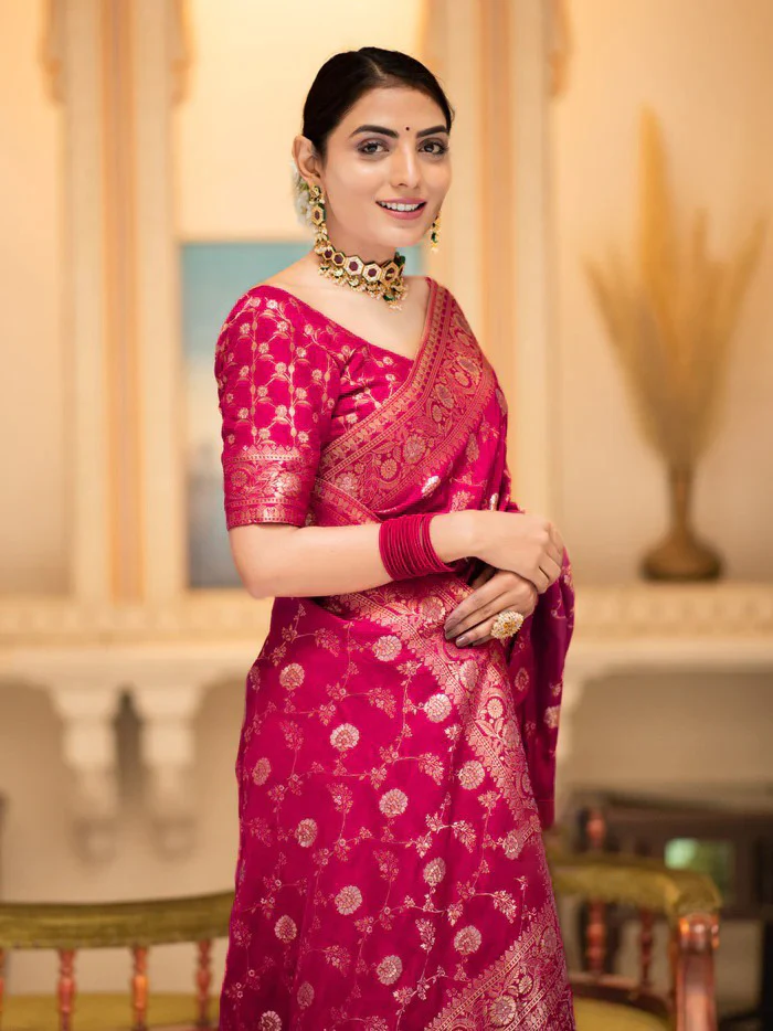 Glowing Dark Pink Soft Silk Saree With Gratifying Blouse Piece - Image 2