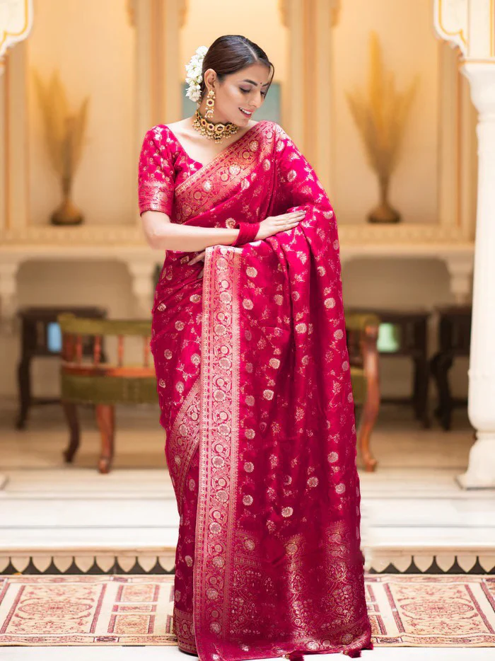 Glowing Dark Pink Soft Silk Saree With Gratifying Blouse Piece - Image 3