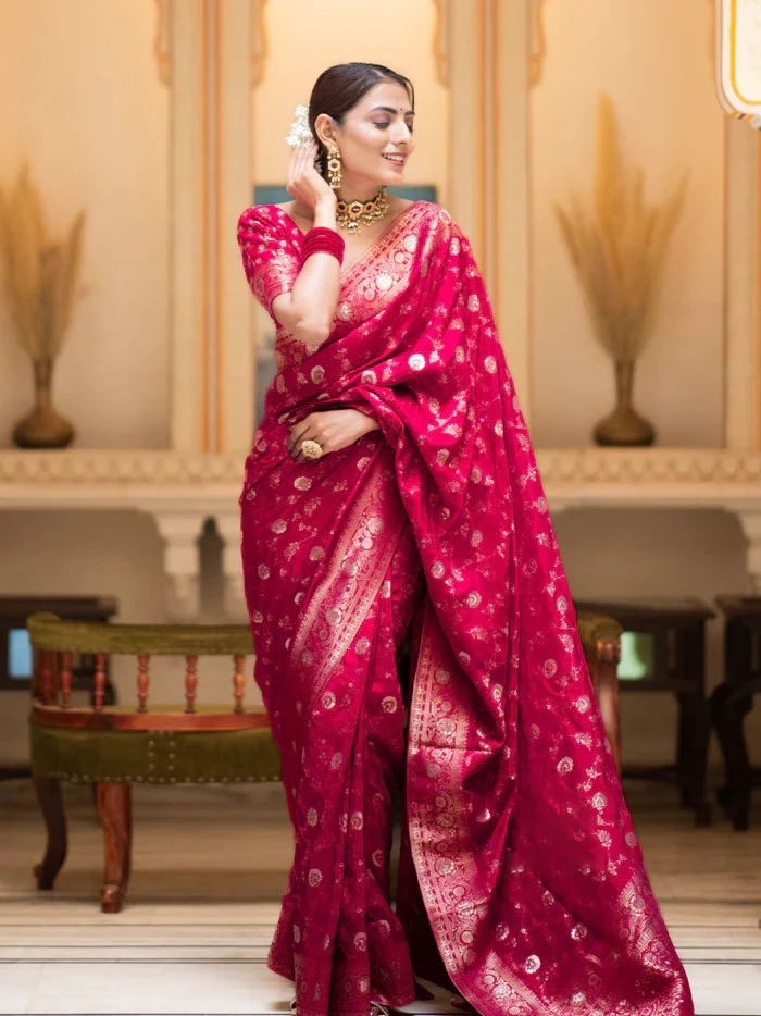 Glowing Dark Pink Soft Silk Saree With Gratifying Blouse Piece - Image 4