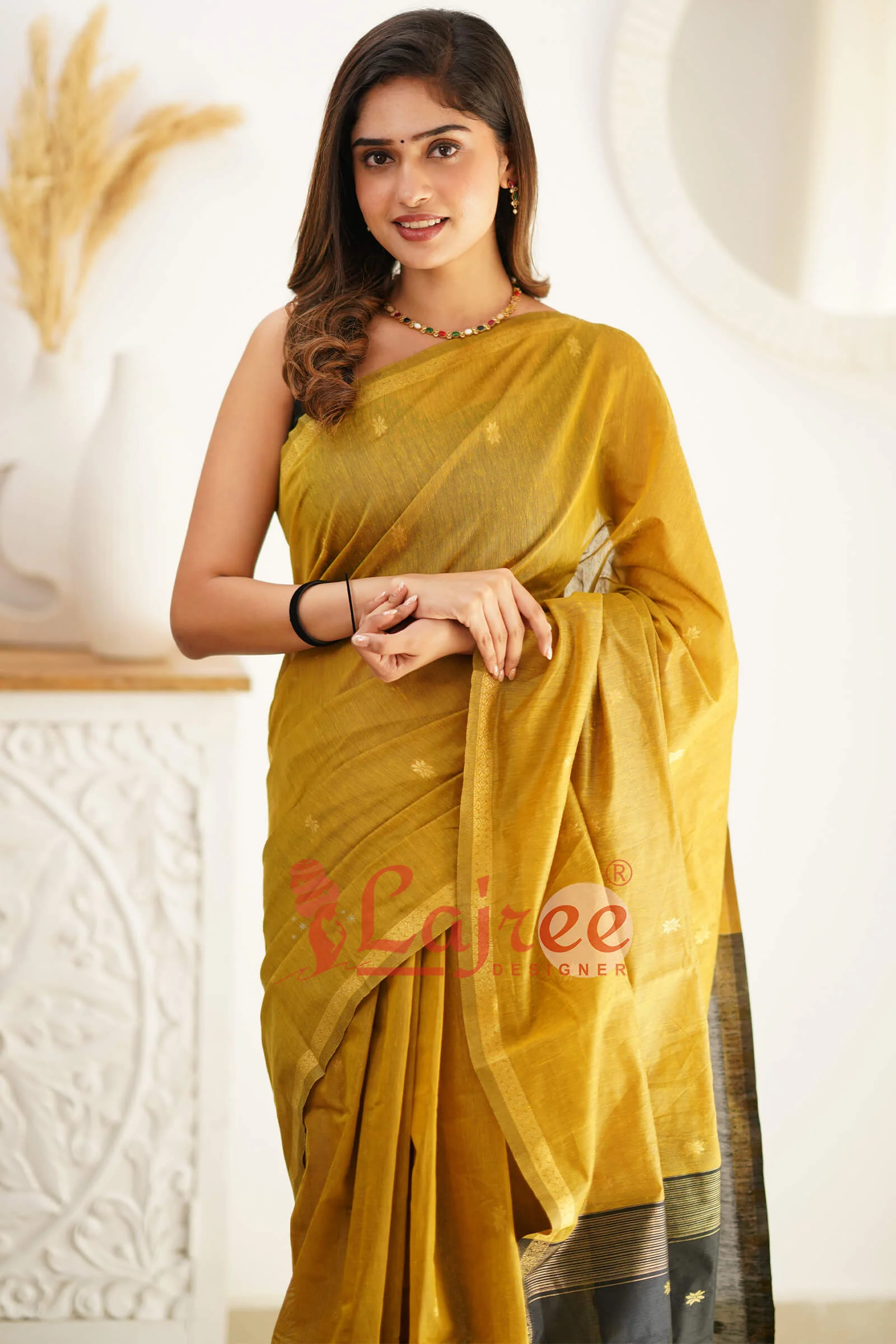 Glowing Mehndi Cotton Silk Saree With Attractive Blouse Piece - Image 2