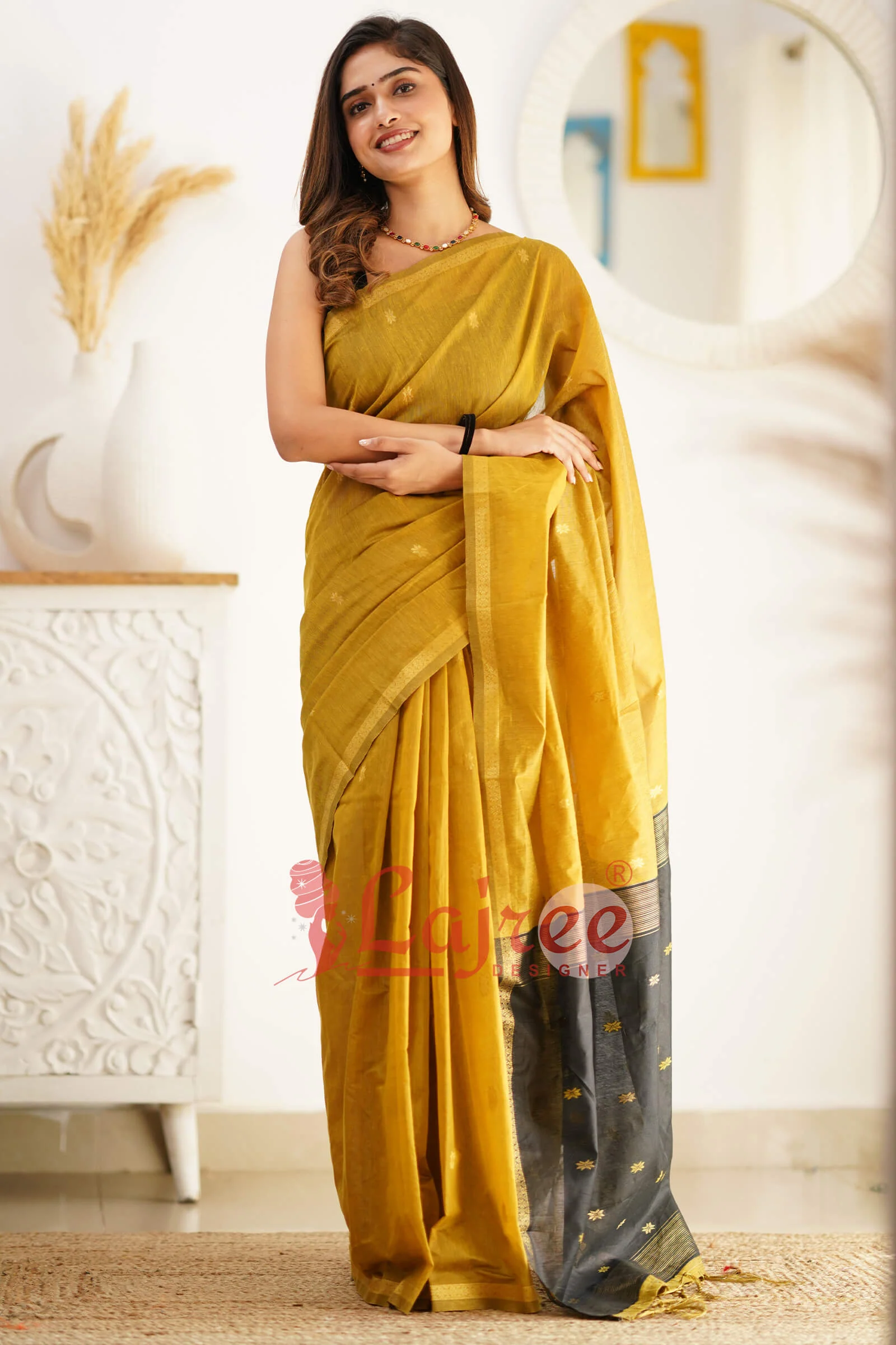 Glowing Mehndi Cotton Silk Saree With Attractive Blouse Piece - Image 6