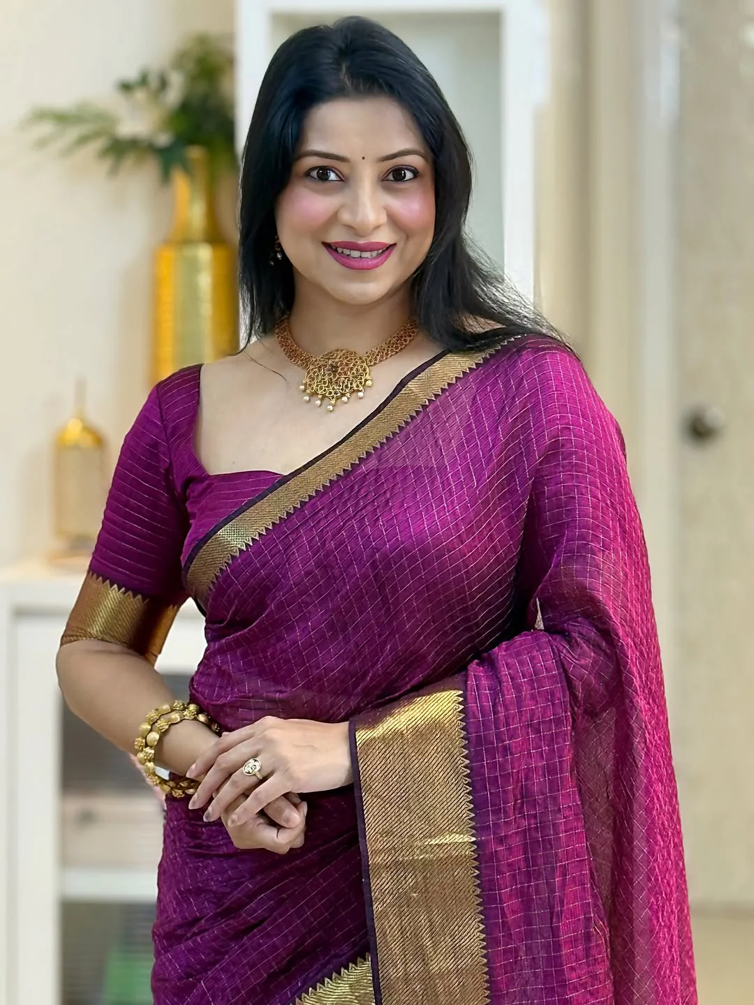 Glowing Purple Soft Silk Saree With Embellished Blouse Piece - Image 2