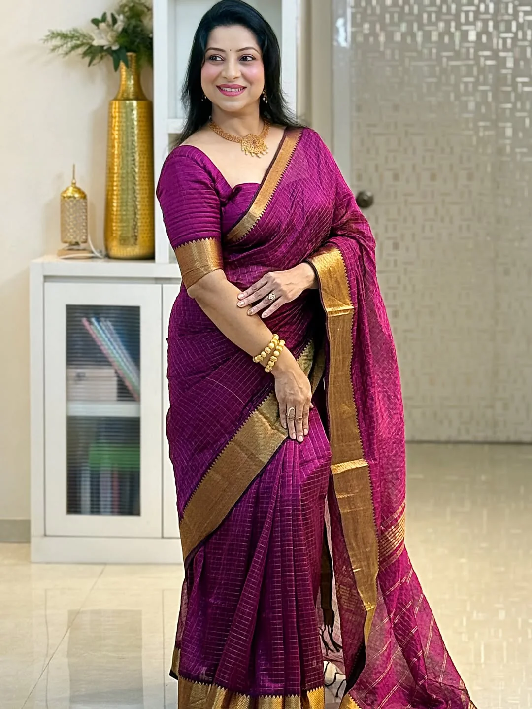 Glowing Purple Soft Silk Saree With Embellished Blouse Piece - Image 3