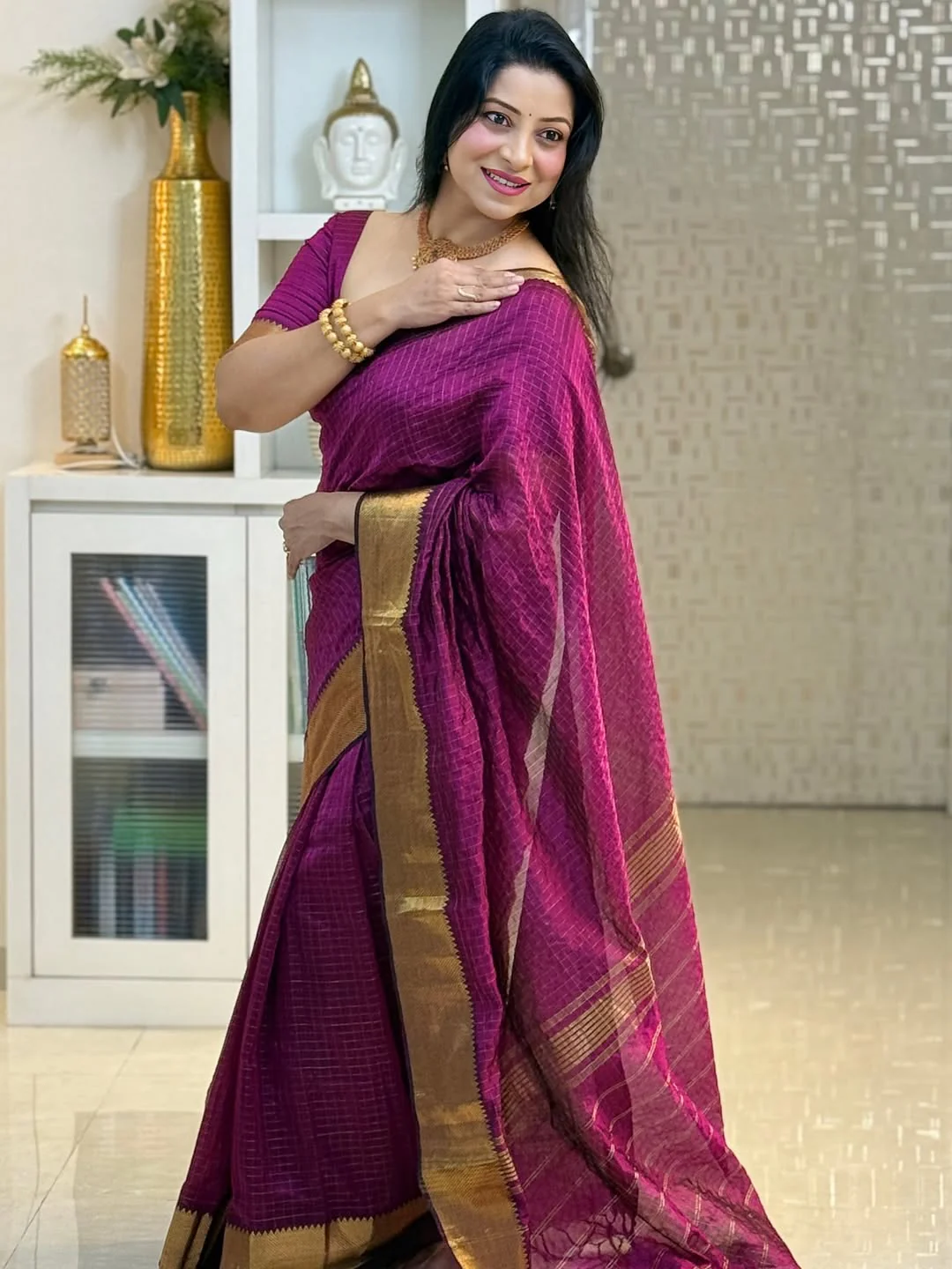 Glowing Purple Soft Silk Saree With Embellished Blouse Piece - Image 5