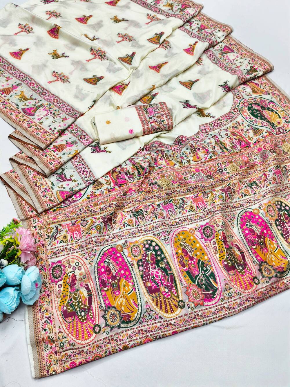 Gorgeous Beige Nylon Dola Pashmina Saree With Prodigal Blouse Piece - Image 5